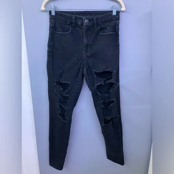 American Eagle Curvy High Rise Next Level Stretch Jeans Distressed Jeggings - Picture 4 of 9